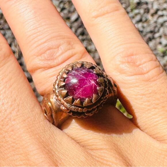Pink Starburst Star Ruby Pitango Copper Ring Artisan Copper Statement Piece - Picture 3 of 6